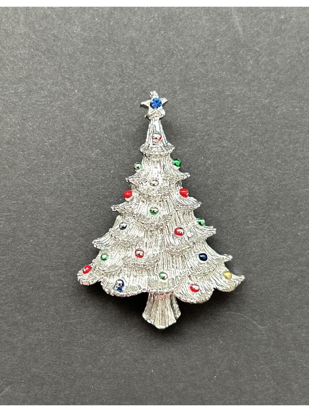 Vintage Gerry's Christmas Tree Pin Brooch Blue Rhinestone Star Enamel Ornaments